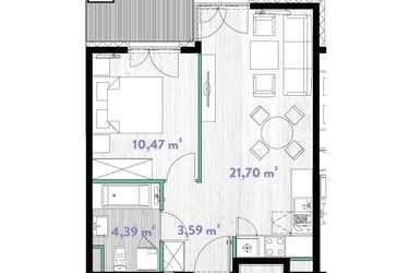 Rzut - Mieszkanie na sprzedaż 2 pokoje o powierzchni 40,13 m² - numer A.02.13 w Do Wilgi