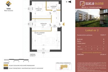 Rzut - Mieszkanie na sprzedaż 3 pokoje o powierzchni 55,88 m² - numer 2 w Stacja Błonie etap II