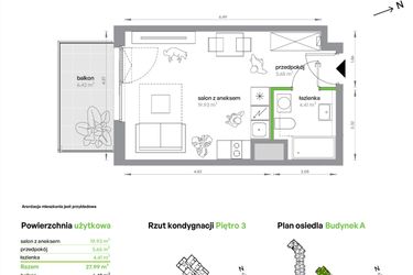 Rzut - Mieszkanie na sprzedaż 1 pokój o powierzchni 27,99 m² - numer AB0306/4 w M Bemowo