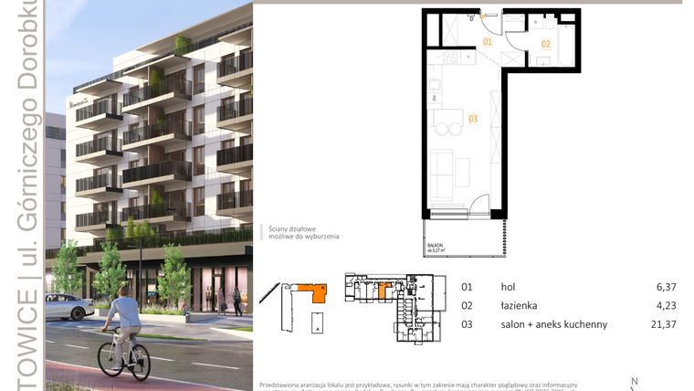 Rzut - Mieszkanie na sprzedaż 1 pokój o powierzchni 31,97 m² - numer B_9 w Zielony Nikiszowiec