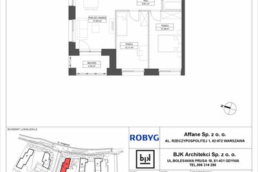 Rzut - Mieszkanie na sprzedaż 3 pokoje o powierzchni 57,04 m² - numer A.3M12 w WENDY