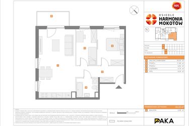 Rzut - Mieszkanie na sprzedaż 3 pokoje o powierzchni 64,23 m² - numer I.3 w Osiedle Harmonia Mokotów etap 3