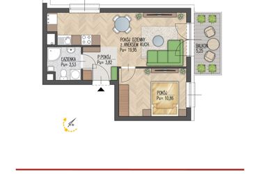 Rzut - Mieszkanie na sprzedaż 2 pokoje o powierzchni 38,16 m² - numer 140 w Enklawa Starosielce