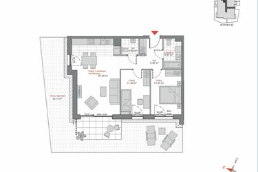 Rzut - Mieszkanie na sprzedaż 3 pokoje o powierzchni 67,62 m² - numer A2.0.4 w Atrium Oliva