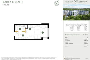 Rzut - Mieszkanie na sprzedaż 1 pokój o powierzchni 25,13 m² - numer S4.1.05 w Ogrody Julianów
