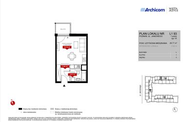 Rzut - Mieszkanie na sprzedaż 1 pokój o powierzchni 28,77 m² - numer L1.93 w Wieża Jeżyce etap VI