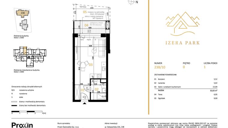 Rzut - Mieszkanie na sprzedaż 1 pokój o powierzchni 32,63 m² - numer 23B/10 w Izera Park