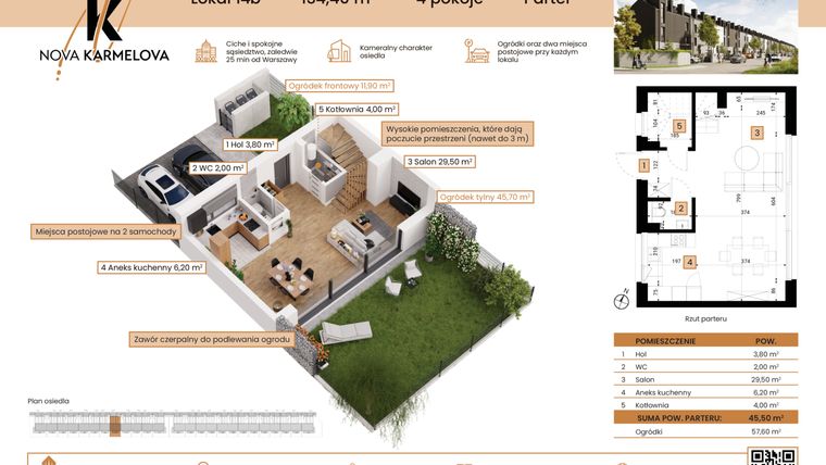 Rzut - Dom na sprzedaż 4 pokoje o powierzchni 134,4 m² - numer 14B w NOVA KARMELOVA