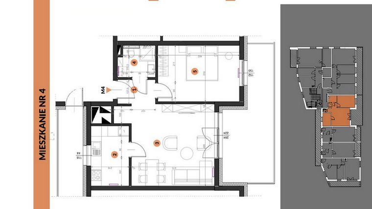 Rzut - Mieszkanie na sprzedaż 2 pokoje o powierzchni 50,78 m² - numer 4 w Buraczana 27