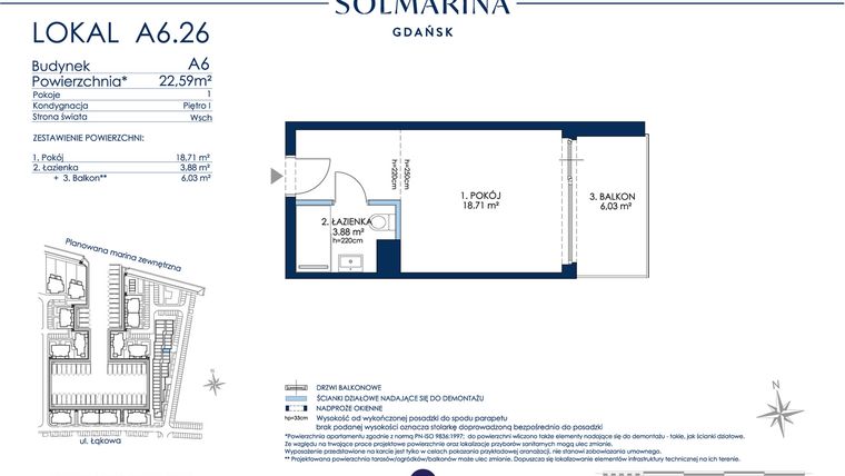 Rzut - Mieszkanie na sprzedaż 1 pokój o powierzchni 22,59 m² - numer A6.26 w Grano Hotel Solmarina