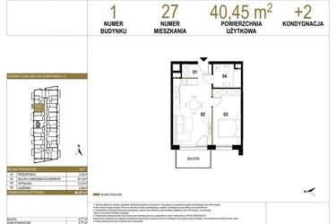 Rzut - Mieszkanie na sprzedaż 2 pokoje o powierzchni 40,45 m² - numer 1.M27 w Osiedle Saturna