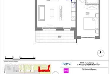 Rzut - Mieszkanie na sprzedaż 2 pokoje o powierzchni 52,13 m² - numer MLAAB/B/2/1 w Metro Life Apartamenty