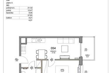 Rzut - Mieszkanie na sprzedaż 2 pokoje o powierzchni 37,83 m² - numer 54 w Rezydencja Liwska 3