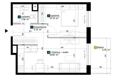 Rzut - Mieszkanie na sprzedaż 2 pokoje o powierzchni 39,88 m² - numer BA0303 w Viva Cité