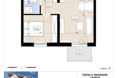 Rzut - Mieszkanie na sprzedaż 2 pokoje o powierzchni 40,15 m² - numer B4/2/28 w MONTANO