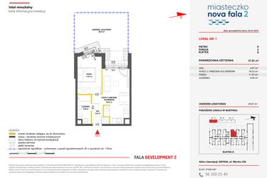 Rzut - Mieszkanie na sprzedaż 2 pokoje o powierzchni 37,81 m² - numer 1 w Miasteczko Nova Fala 2