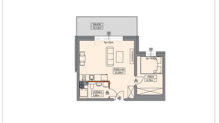 Rzut - Mieszkanie na sprzedaż 2 pokoje o powierzchni 35,82 m² - numer B3.1.12.2a w Stegna Park II