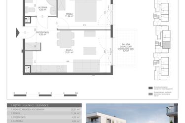 Rzut - Mieszkanie na sprzedaż 2 pokoje o powierzchni 40,06 m² - numer 29 w Monsa bud. E
