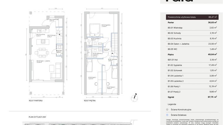 Rzut - Dom na sprzedaż 4 pokoje o powierzchni 86,47 m² - numer 7B w Nowy Wawer