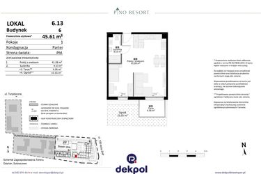 Rzut - Mieszkanie na sprzedaż 2 pokoje o powierzchni 45,61 m² - numer 6.13 w Pino Resort