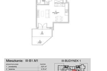 Rzut - Mieszkanie na sprzedaż 1 pokój o powierzchni 35,25 m² - numer III-B1.M1 w Strefa Cegielnia 3