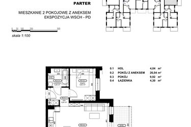 Rzut - Mieszkanie na sprzedaż 2 pokoje o powierzchni 44,3 m² - numer C2-M2 w Stacja Łódź V – etap C2