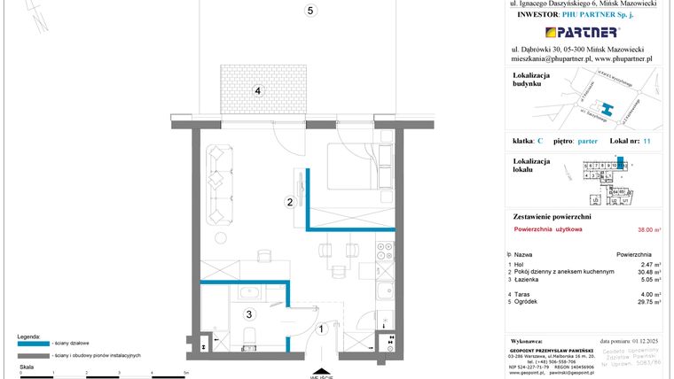 Rzut - Mieszkanie na sprzedaż 1 pokój o powierzchni 38 m² - numer 11 w Daszyńskiego Square etap 2