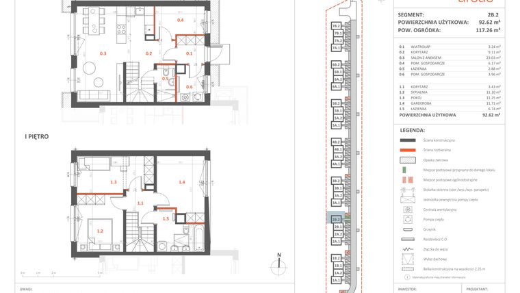 Rzut - Dom na sprzedaż 5 pokoi o powierzchni 92,62 m² - numer 2B.2 w Przystanek Ursus