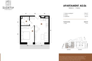 Rzut - Mieszkanie na sprzedaż 2 pokoje o powierzchni 34,6 m² - numer A 0.06 w Apartamenty Sudetia