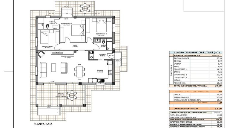 Rzut - Dom na sprzedaż 3 pokoje o powierzchni 120 m² - numer 120 w Domy w Prado - 64110208