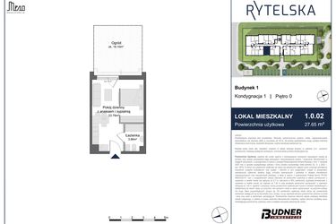 Rzut - Mieszkanie na sprzedaż 1 pokój o powierzchni 27,65 m² - numer 1.0.02 w Rytelska