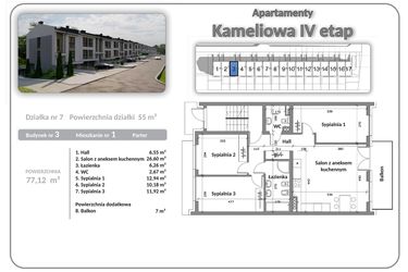 Rzut - Mieszkanie na sprzedaż 4 pokoje o powierzchni 77,12 m² - numer B03A01 w Apartamenty Kameliowa IV