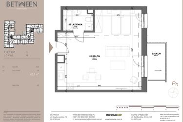 Rzut - Mieszkanie na sprzedaż 1 pokój o powierzchni 42,15 m² - numer 4 w BETWEEN