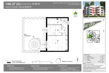 Rzut - Mieszkanie na sprzedaż 2 pokoje o powierzchni 47,93 m² - numer 14G.27 w Zielone Zamienie X