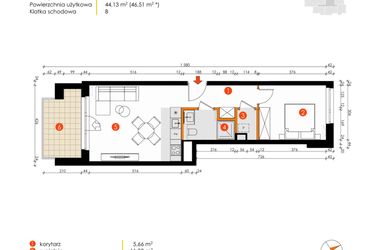 Rzut - Mieszkanie na sprzedaż 2 pokoje o powierzchni 44,13 m² - numer 8E-30 w Platanowy Park etap IV