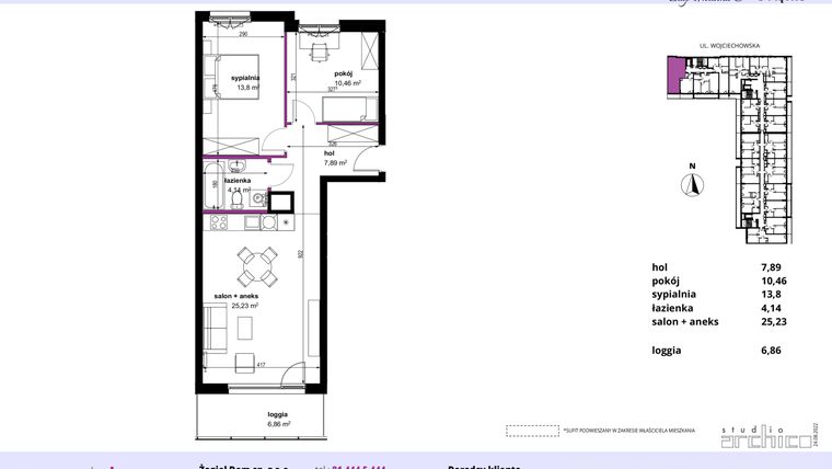 Rzut - Mieszkanie na sprzedaż 3 pokoje o powierzchni 61,52 m² - numer 127 w Wojciechowska Square