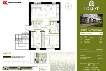 Rzut - Mieszkanie na sprzedaż 3 pokoje o powierzchni 47,41 m² - numer 13A w Wiązowna Forest