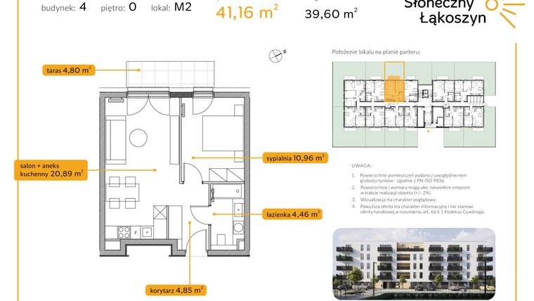 Rzut - Mieszkanie na sprzedaż 2 pokoje o powierzchni 41,16 m² - numer 4/M/0/2 w Osiedle Słoneczny Łąkoszyn bud. 4