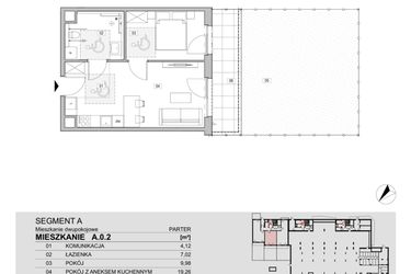 Rzut - Mieszkanie na sprzedaż 2 pokoje o powierzchni 40,38 m² - numer A.0.2 w ATAL Unii Lubelskiej