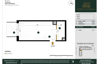 Rzut - Mieszkanie na sprzedaż 1 pokój o powierzchni 25,44 m² - numer A.22 w Ogrody Staszica