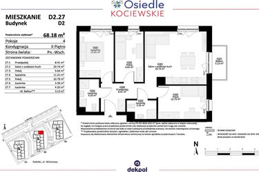 Rzut - Mieszkanie na sprzedaż 4 pokoje o powierzchni 68,18 m² - numer D2.27 w Osiedle Kociewskie etap IV