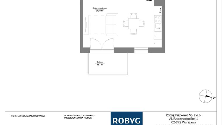 Rzut - Mieszkanie na sprzedaż 1 pokój o powierzchni 32,64 m² - numer E.3M13 w Początek Piątkowo bud. E
