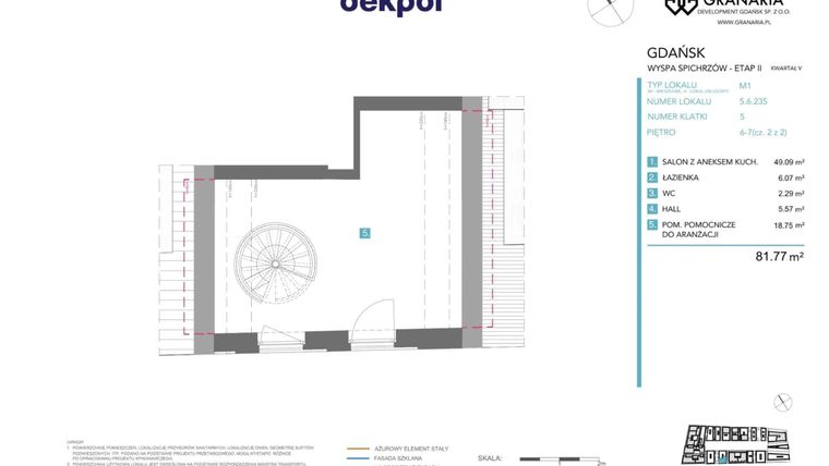 Rzut - Mieszkanie na sprzedaż 1 pokój o powierzchni 81,77 m² - numer 5.6.235.M w Granaria