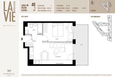 Rzut - Mieszkanie na sprzedaż 2 pokoje o powierzchni 40,97 m² - numer 40 w La Vie House
