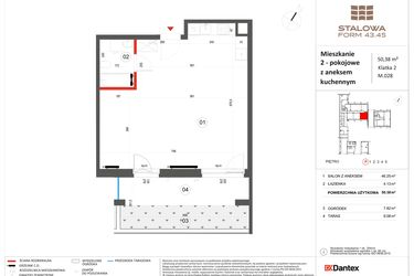 Rzut - Mieszkanie na sprzedaż 1 pokój o powierzchni 50,38 m² - numer 28 w Stalowa Form 43.45