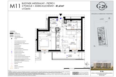Rzut - Mieszkanie na sprzedaż 2 pokoje o powierzchni 41,61 m² - numer 11 w Gęsia 26