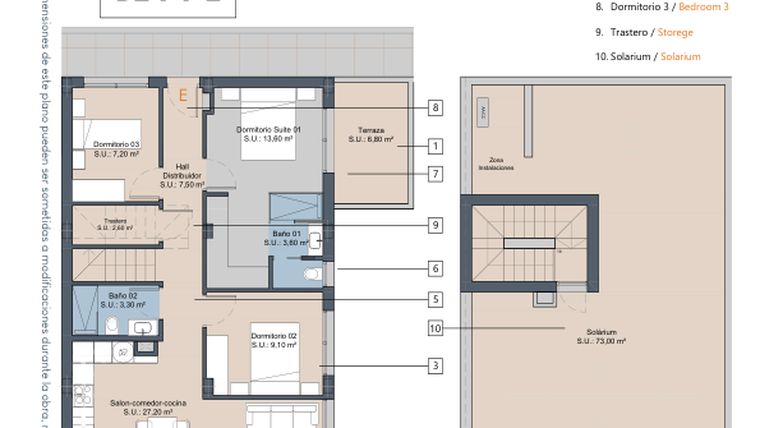 Rzut - Mieszkanie na sprzedaż 3 pokoje o powierzchni 85 m² - numer 2.1.E w LA Sunrise - Los Alcázares