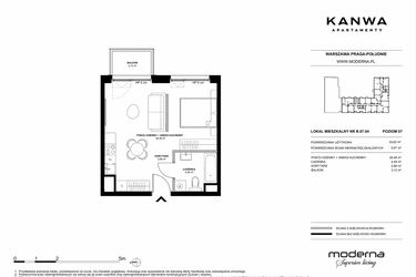 Rzut - Mieszkanie na sprzedaż 2 pokoje o powierzchni 33,63 m² - numer B.07.04 w KANWA