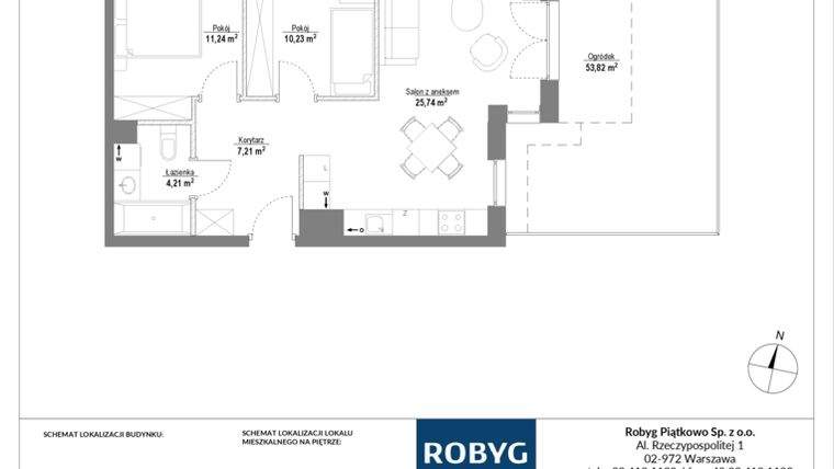 Rzut - Mieszkanie na sprzedaż 3 pokoje o powierzchni 58,63 m² - numer 0M05 w Piątkowo Residence