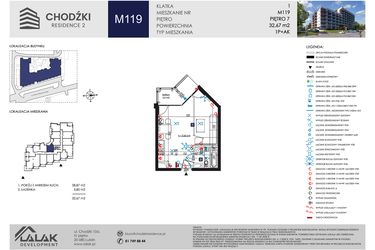 Rzut - Mieszkanie na sprzedaż 1 pokój o powierzchni 32,67 m² - numer M119 w Chodźki Residence 2